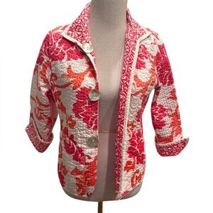 Patty Kim Reversible Jacket Quilted Cotton w/Pockets Shell Buttons Paisley Boho